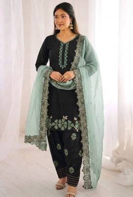 Black roman glass silk farshi suit with sequins & rivet moti 4