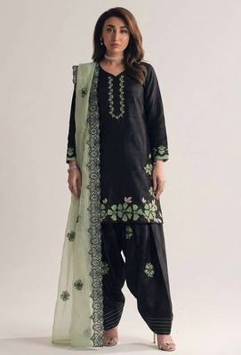 Black roman glass silk farshi suit with sequins & rivet moti 1