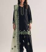 Black roman glass silk farshi suit with sequins & rivet moti