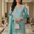 Blue embroidered georgette free size stiched kurta palazzo set with dupatta for women