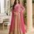Luxury pink embroidered faux georgette anarkali free size stiched kurta set with dupatta for women