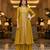 Yellow printed flared georgette free size stiched kurta palazzo set with dupatta for women