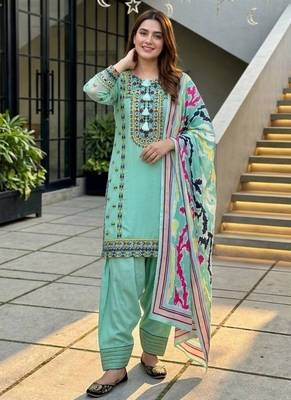 Heavy natural silk palazzo set with embroidery & digital dupatta 4