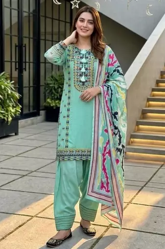 Heavy natural silk palazzo set with embroidery & digital dupatta
