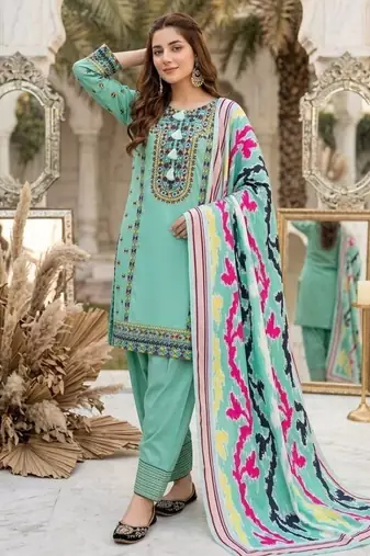 Heavy natural silk palazzo set with embroidery & digital dupatta