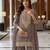 Grey embroidered chanderi free size stiched kurta sharara set with dupatta for women