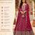 Dark pink embroidered heavy viscose anarkali free size stiched kurta set with dupatta for women