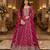Dark pink embroidered heavy viscose anarkali free size stiched kurta set with dupatta for women