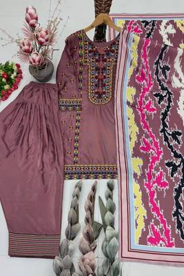 Peach heavy natural silk palazzo set with embroidery & digital dupatta 2
