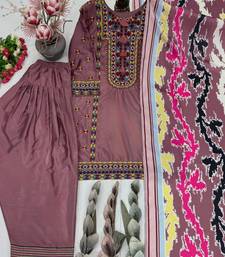Peach heavy natural silk palazzo set with embroidery & digital dupatta