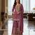 Purple embroidered chanderi free size stiched kurta sharara set with dupatta for women