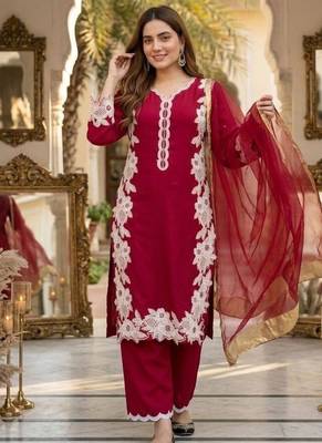 Dark pink heavy natural silk palazzo set with pearl moti hand work 1