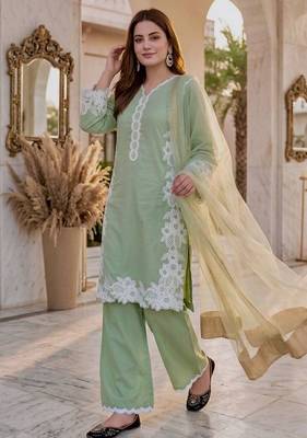 Mint green heavy natural silk palazzo set with pearl moti hand work 1