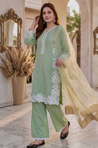 Mint green heavy natural silk palazzo set with pearl moti hand work