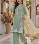 Mint green heavy natural silk palazzo set with pearl moti hand work