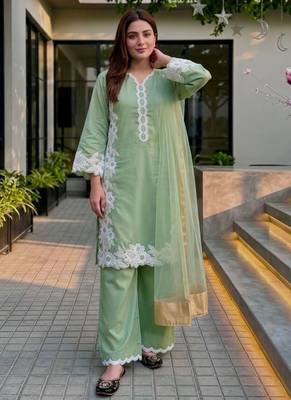 Mint green heavy natural silk palazzo set with pearl moti hand work 2