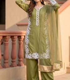 Olive green heavy natural silk palazzo set with pearl moti hand work