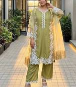 Olive green heavy natural silk palazzo set with pearl moti hand work