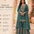 Blue embroidered chanderi free size stiched kurta sharara set with dupatta for women