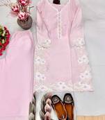 Light pink heavy natural silk palazzo set with pearl moti hand work