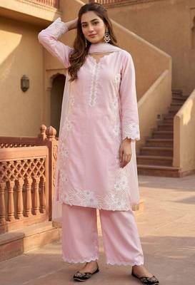 Light pink heavy natural silk palazzo set with pearl moti hand work 2