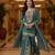 Blue embroidered chanderi free size stiched kurta sharara set with dupatta for women