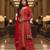 Red printed flared georgette free size stiched kurta palazzo set with dupatta for women