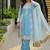 Sky blue heavy natural silk palazzo set with pearl moti hand work