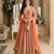 Luxury orange embroidered faux georgette anarkali free size stiched kurta set with dupatta for women