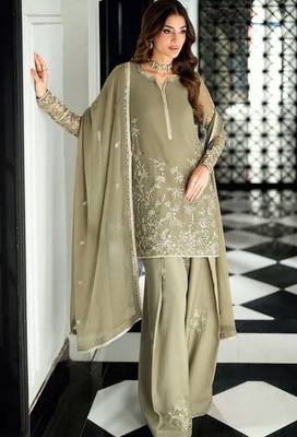 Pakistani light green georgette palazzo suit with sequins work 2