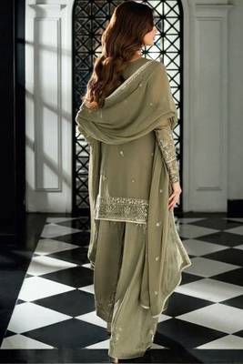 Pakistani light green georgette palazzo suit with sequins work 4