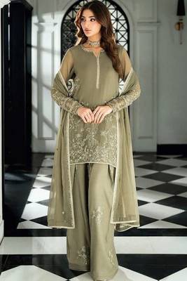 Pakistani light green georgette palazzo suit with sequins work 1
