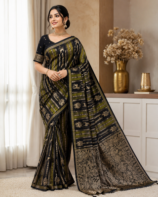 Black Color Jaqurad Doubling Viscos Jari Weaving All Over Body Small And Beautiful Deer Khaddi Crep Georgette Saree 1