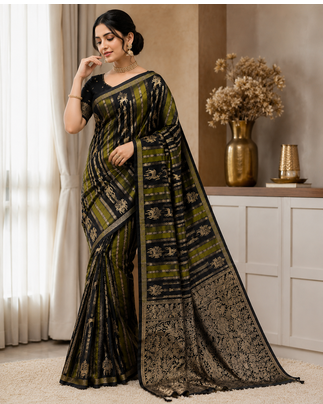 Black Color Jaqurad Doubling Viscos Jari Weaving All Over Body Small And Beautiful Deer Khaddi Crep Georgette Saree 2