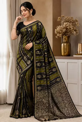 Black Color Jaqurad Doubling Viscos Jari Weaving All Over Body Small And Beautiful Deer Khaddi Crep Georgette Saree