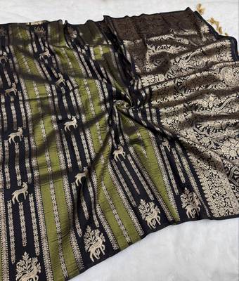 Black Color Jaqurad Doubling Viscos Jari Weaving All Over Body Small And Beautiful Deer Khaddi Crep Georgette Saree 3