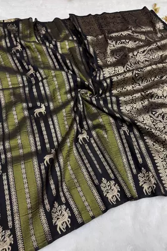 Black Color Jaqurad Doubling Viscos Jari Weaving All Over Body Small And Beautiful Deer Khaddi Crep Georgette Saree
