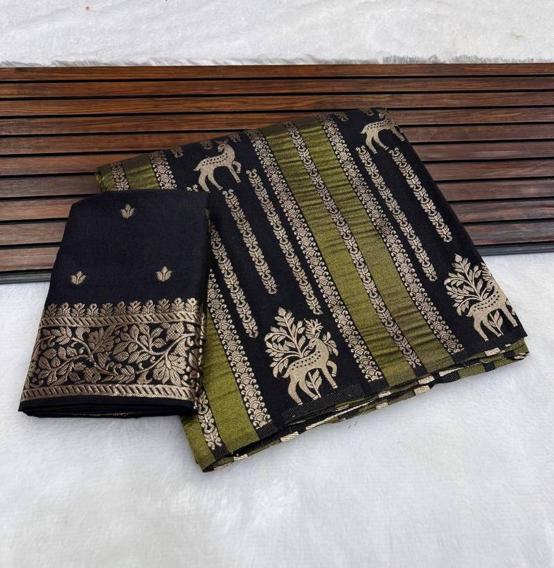 Black Color Jaqurad Doubling Viscos Jari Weaving All Over Body Small And Beautiful Deer Khaddi Crep Georgette Saree