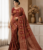 Maroon Color Jaqurad Doubling Viscos Jari Weaving All Over Body Small And Beautiful Deer Khaddi Crep Georgette Saree