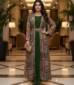 Designer green blooming georgette free size stiched top with long printed shrung for women