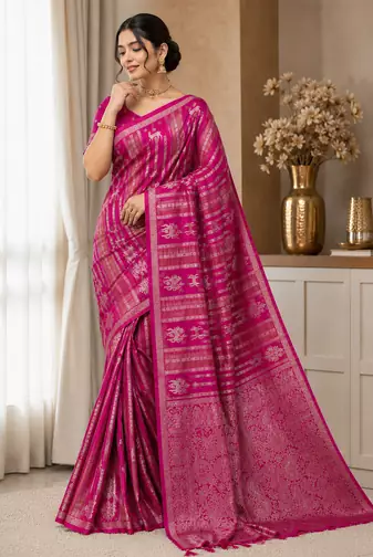 Pink Color Jaqurad Doubling Viscos Jari Weaving All Over Body Small And Beautiful Deer Khaddi Crep Georgette Saree