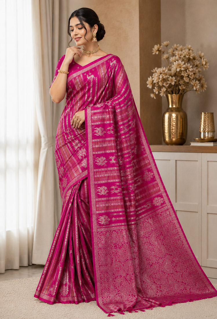 Pink Color Jaqurad Doubling Viscos Jari Weaving All Over Body Small And Beautiful Deer Khaddi Crep Georgette Saree