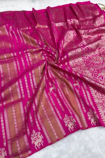 Pink Color Jaqurad Doubling Viscos Jari Weaving All Over Body Small And Beautiful Deer Khaddi Crep Georgette Saree