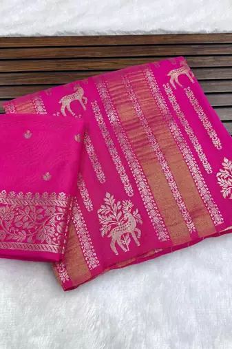 Pink Color Jaqurad Doubling Viscos Jari Weaving All Over Body Small And Beautiful Deer Khaddi Crep Georgette Saree