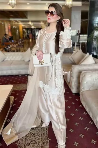 Cream heavy natural silk palazzo set with pearl moti hand work