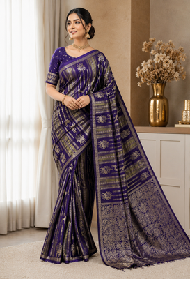 Purple Color Jaqurad Doubling Viscos Jari Weaving All Over Body Small And Beautiful Deer Khaddi Crep Georgette Saree 2