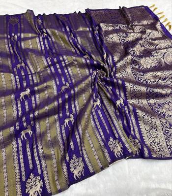 Purple Color Jaqurad Doubling Viscos Jari Weaving All Over Body Small And Beautiful Deer Khaddi Crep Georgette Saree 3