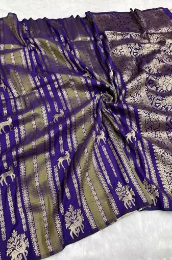 Purple Color Jaqurad Doubling Viscos Jari Weaving All Over Body Small And Beautiful Deer Khaddi Crep Georgette Saree
