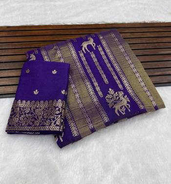 Purple Color Jaqurad Doubling Viscos Jari Weaving All Over Body Small And Beautiful Deer Khaddi Crep Georgette Saree 4