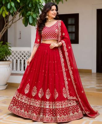 navy-blue faux georgette lehenga choli - free size  1